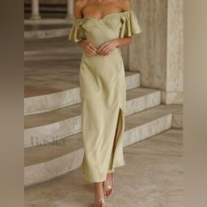 here comes the sun olive green satin dress